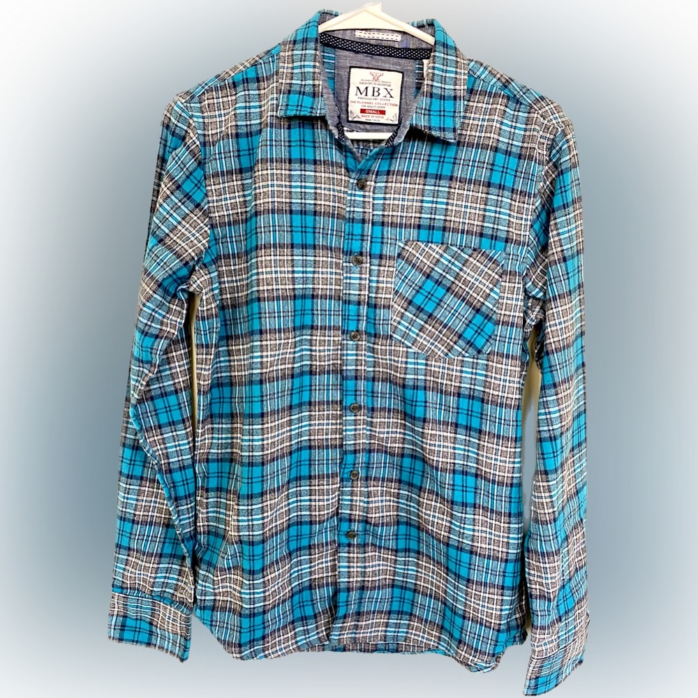MBX Men’s Aqua, Black & White Flannel Size S